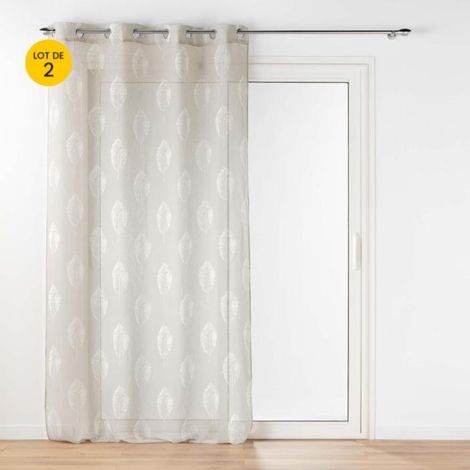 Lot de 2 voilages a oeillets 140 x 240 cm effet lin tissé imprimé Indila Beige (1/5)