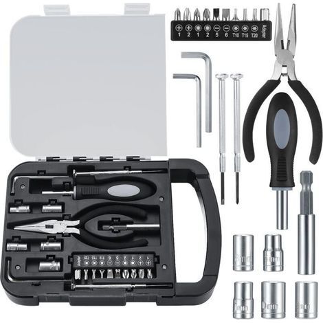 22 Pièces Boîte à Outils Complète, Coffret à Outils, Boîte à Outils Portable avec Jeu de Tournevis de Precision pour Bricolage (1/4)