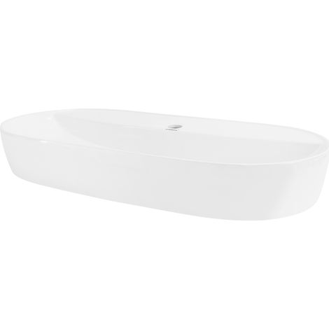 Luxebath – Lavabo en céramique blanc brillant 80 x 40 x 12 cm – Ovale – Vasque à poser sur meuble – Pour salle de bains et WC invités (1/5)