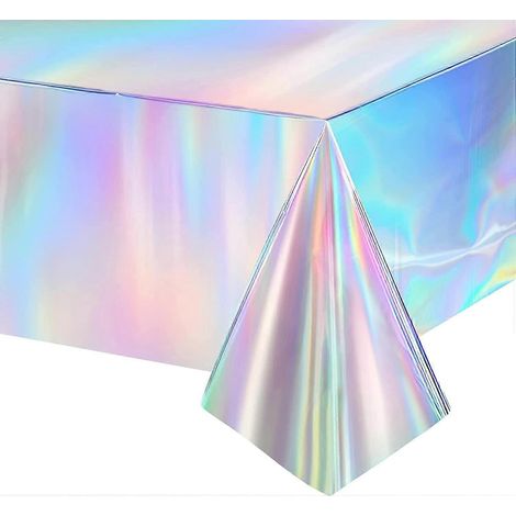 Nappe d'anniversaire irisée - Nappe rectangulaire brillante jetable pour fête sur le thème de La Reine des Neiges et des sirènes, avec décoration sur le thème sous-marin (1/5)