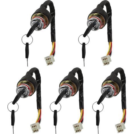 5Pièces Commutateur Allumage Clé 6 Fils Noir Plastique Métal (1/2)