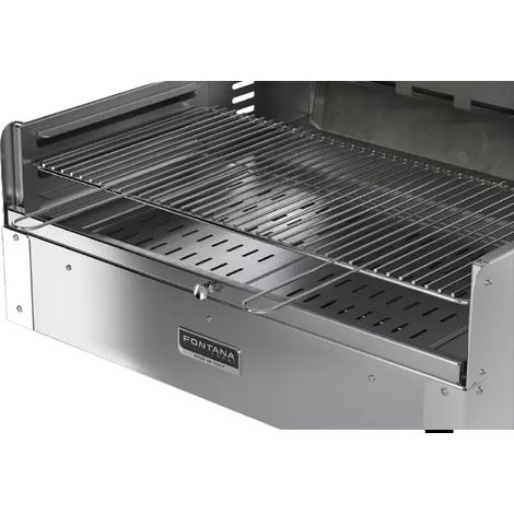 barbecue a legna o carbonella fontana "tirreno appoggio" colore acciaio e griglia 80x40