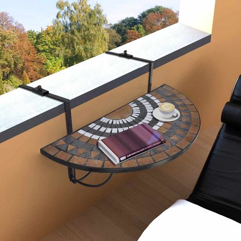 vidaXL Table suspendue de balcon Terre cuite et blanc Mosaïque (1/5)
