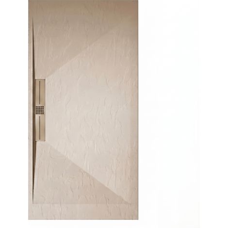 Mineralguss-Duschwanne extra flach EDIS Schieferoptik BEIGE 80x100 cm Auslaufschutz in Farbe