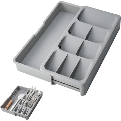 organisateur de tiroir, insert réglable pour couverts, rangement en plastique sans BPA tiroirs, et séparateur couverts - (1/5)