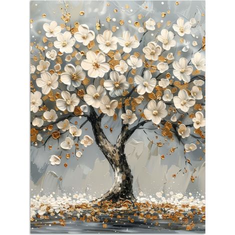 AFFICHE Arbre - Fleurs - Blanc - Nature - Art Décoration Murale 60x80 cm (1/4)