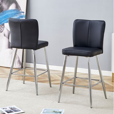Tabouret de bar en PU noir et métal, lot de 2, dossier ergonomique, hauteur 101 cm (1/5)
