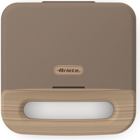 Ariete 1971 Tostiera Breakfast Wood, Griglia Elettrica Panini, 750W, Effetto Legno, Piastra Antiaderente Grill 23x13cm, Riponimento Verticale, Tortora (1/4)
