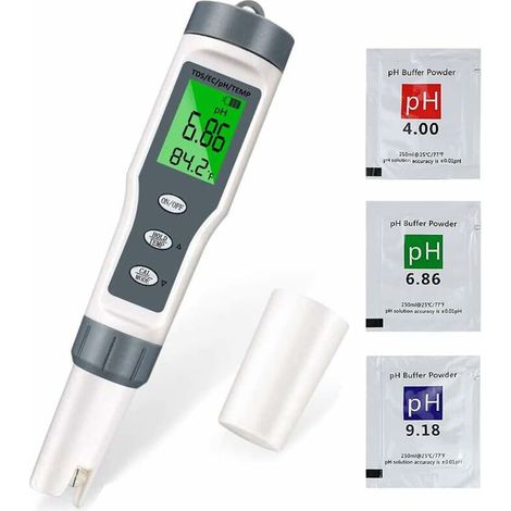 Misuratore di pH, tester elettronico 4 in 1 per piscine, misuratore di pH, TDS, EC e temperatura, tester della qualità dell'acqua con schermo LCD e letture accurate, per piscine e acquari (1/4)