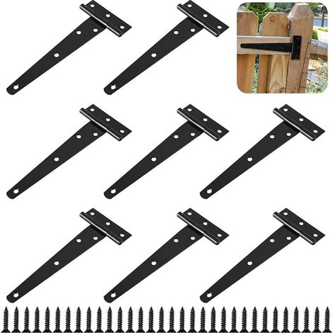 Charnières Porte Lourde en T, Charnière Porte de Grange, Charnières de Portes Charniere Plate avec Vis pour Porte de Grange, Jardin, Clôtures en Bois (6 Pouces / 150 MM) (1/3)