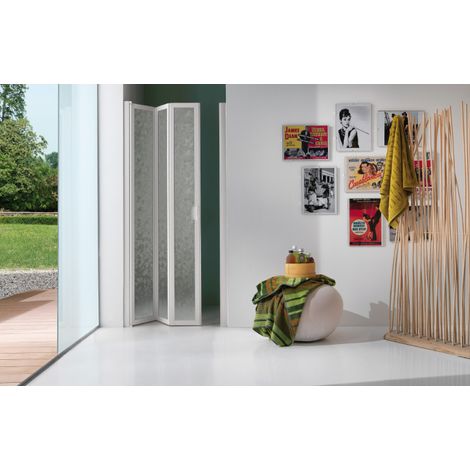 Nicchia doccia 85 cm con ante a soffietto con profili in alluminio bianco e finitura pannelli setola - Flex