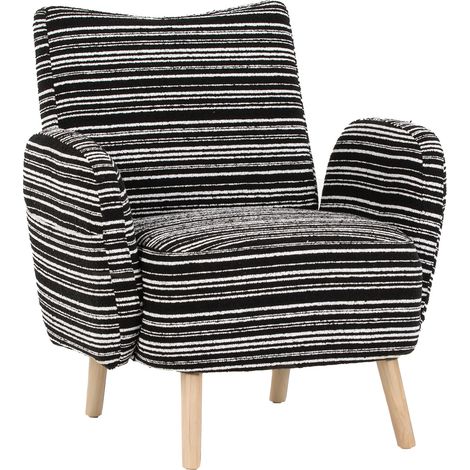 Poltrona moderna in tessuto bouclé nero con tasca laterale e gambe in legno (1/5)