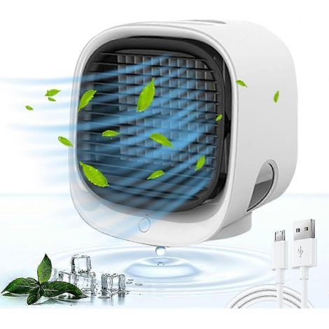 Condizionatore d'aria portatile, mini raffrescatore d'aria silenzioso 4 in 1, umidificatore, ventilatore e purificatore con luce notturna a 7 colori, adatto per uso domestico e in ufficio (LGL). (1/5)
