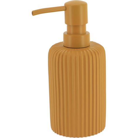 Distributeur de savon ou lotion en résine striée jaune moutarde, capacité 230 ml pour salle de bain et cuisine (1/3)