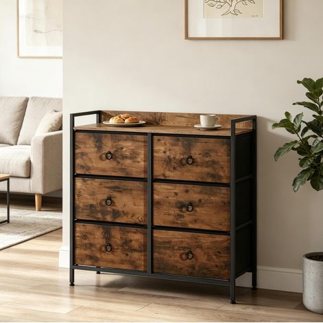 Commode 80x29x78 cm en bois noir et marron, avec rangement gain de place pour salon FloraGrace (1/5)