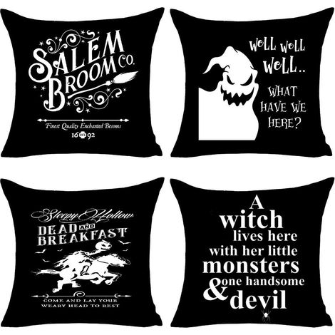 4 Sets Halloween-Sofakissen, Halloween-Kissenbezüge, Leinen-Lendenstützkissen für Wohn- und Schlafzimmer (45x45 cm) (1/4)