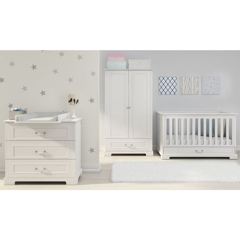 Chambre complète lit évolutif 70x140 commode à langer et armoire 2 portes Bellamy Ines Blanc