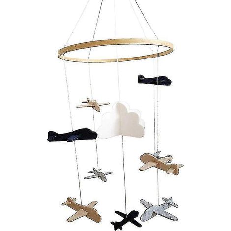 Mobile pour berceau avec avions et nuages, décoration de chambre d'enfant grise et blanche, compatible avec les chambres de garçons