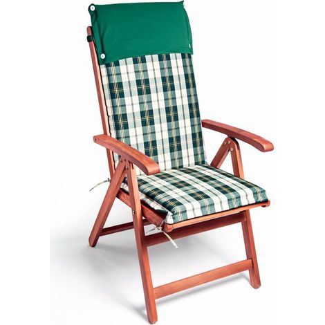 Coussin pour transat – Vichy blanc et vert – 120 x 45 cm – Rembourrage 5 cm – Déperlant – Pliable (1/5)