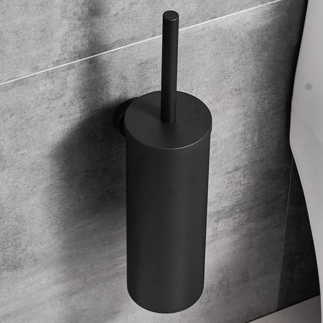 Toilettenbürste aus Edelstahl und Toilettenbürstenbehälter, Toilettenbürstenhalter, Toilettengarnitur, Toilettenbürste mit längerem Griff, schwarze Badezimmer-Toilettenbürste – Schwarz (1/5)