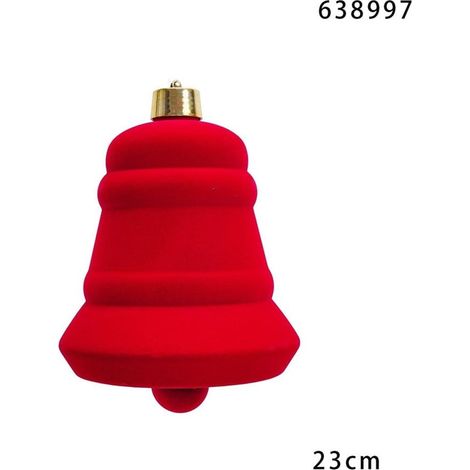 TRADE SHOP - Campana Natalizia 23cm Floccata Con Gancio Dorato Appendino Ornamento Decorazione Feste - Rosso (1/2)