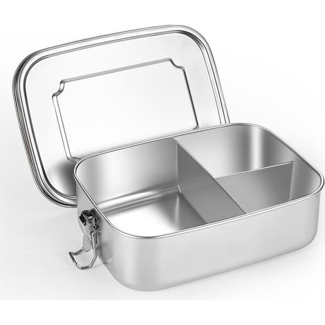 Cutie de pranz din otel inoxydable, 3 compartiments, 18,5x14x6,3cm, argent, 1400ml (1/5)
