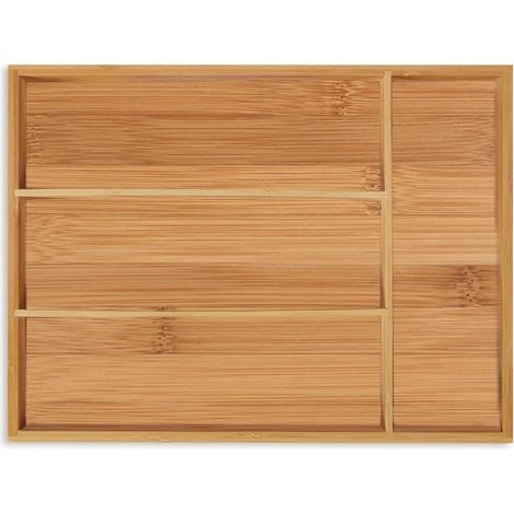 Range-couvert, 4 compartiments, bambou, petit organiseur de tiroir, cuisine, HxLxP 5 x 26 x 35,5 cm, nature (1/5)
