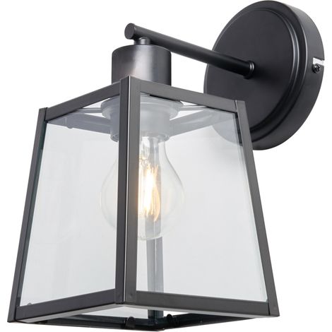 Litecraft Emery Industrial Styled Matte Black Wall Light E27 1 Arm Lantern (1/5)