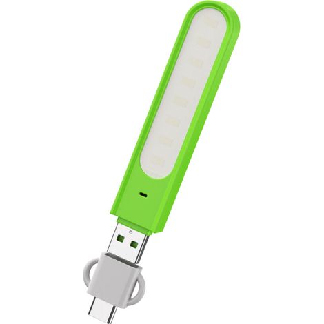 Luce notturna USB compatta da 5 V, 8 LED, verde, con spina di tipo C.