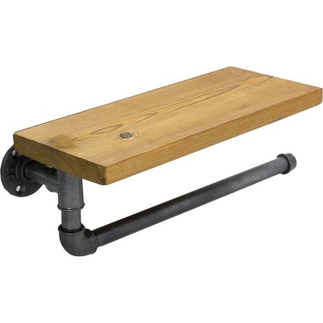 moon Wooden Toilet Paper Holder Industrial Pipe Towel Rack with Retro Wood Plank for Bathroom (1/3)