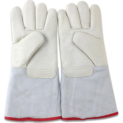 Gants Anti-Froid - 40 cm - Cuir de Vache - Résistance -260°C - Pour Travaux en Milieu Cryogénique - Blanc