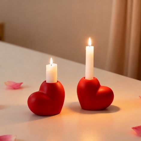 Due candelabri in ceramica rossi a forma di cuore, oggetti decorativi, portacandele per San Valentino, decorazioni per matrimoni, 8 x 7 cm (1/4)