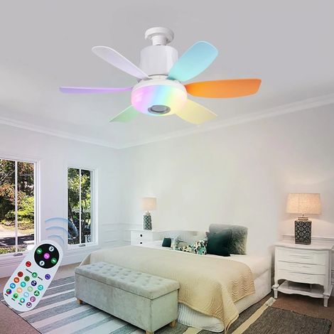 Mini Ventilateur Plafonnier Connecté - Lumière LED Dimmable + Haut-parleur Bluetooth Effets RGB cm Niveaux Télécommande 47 3 E27 (1/5)