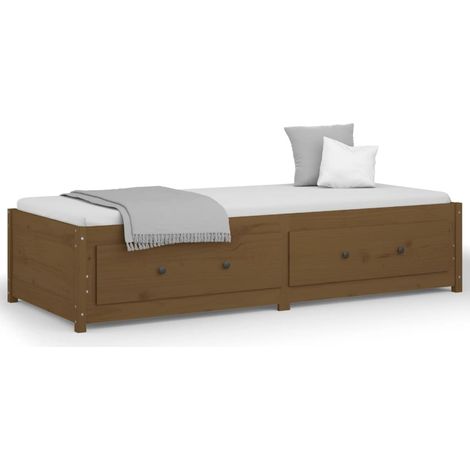 Lit de jour, Lit adulte pour 1 personnes, Assemblage Facile, Marron miel 90x200 cm Bois de pin massif OIB2392E (1/4)