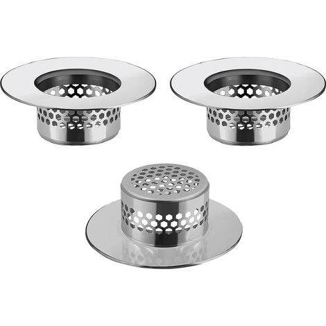 Spülbeckensieb (3er-Set), Abflussabdeckung für Spüle und Badewanne, Haarsieb für Edelstahl-Abflussfilter (1/5)