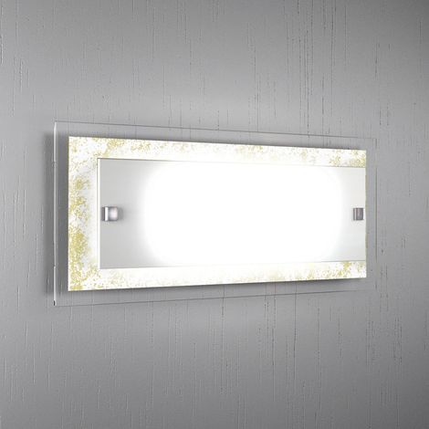 Applique Moderna Tray Metallo Bianco Vetro Foglia Oro 2 Luci E27 (1/3)