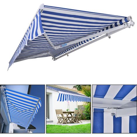 Hengda Tenda da sole retrattile per balconi con tessuto resistente ai raggi UV e all'acqua angolo regolabile 0-30° 250x200cm Blau / Weiß (1/5)
