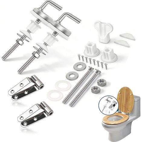 Fixation Abattant WC Universel, Lot de 2 Fixations Charnière en Acier Inoxydable, Kit de Fixation pour Compatible avec Sièges de Toilette en Résine et Bois (1/5)