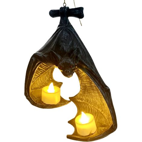 Bougeoir suspendu en résine en forme de chauve-souris pour Halloween, sculpture, bougeoir pour terrasse, porche ou jardin. (1/5)