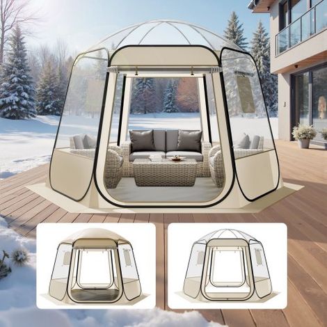 Tienda de Campaña Plegable, 305 x 275 x 220 cm, Impermeable y Resistente a Los Rayos UV, Tienda Transparente con Ventanas y Vista Panorámica de 540° para 4-8 Personas para Patio y Jardín (1/5)