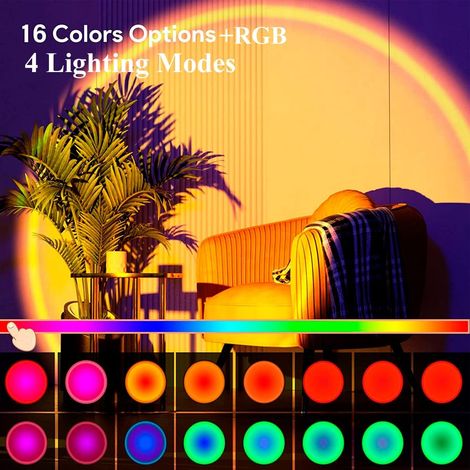 Sunset Lamp avec APP Contrôle Intelligent,Modes 16 Couleurs lampe coucher de soleil,Synchronisation Musique Couleurs Sunset Projection Lamp,Lampe Soleil Photographie et décoration Cadeau (1/4)