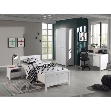 GASTON - Lit 90x200cm + Chevet + Armoire 2 Portes + Bureau (1/5)