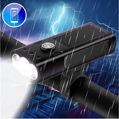 Éclairage vélo, rechargeable par port usb - puissant Phare vélo, 3000 Lumens, Étanche IPX5 - 3 modes de luminosité, pour cyclysme (1/4)