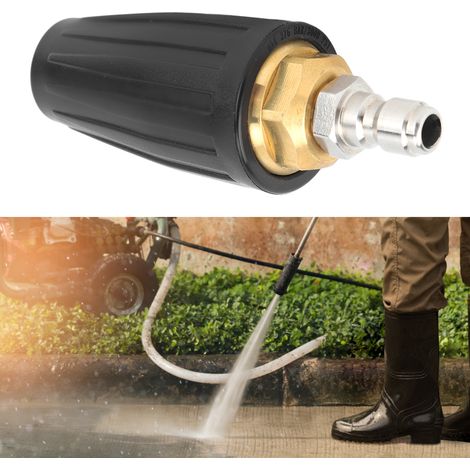 Buse Turbo Rotative pour Nettoyeur Haute Pression 1/4 Connecteur Rapide Cœur Céramique Cuivre 3000PSI Noir (1/5)