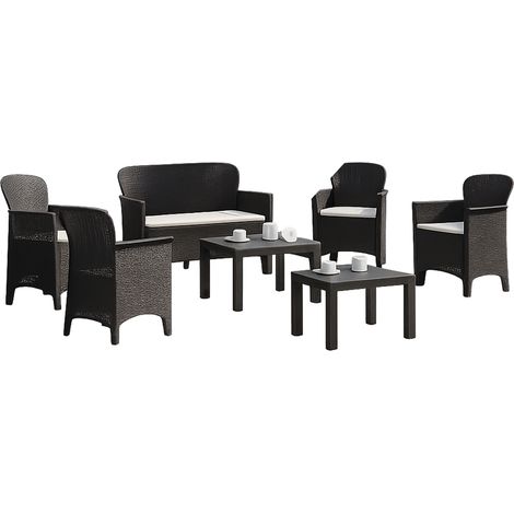 Outdoor-Sitzgruppe Curno, Gartenlounge für 6 Personen, 2 Tische Made in Italy, Wasserdicht, Schwarz Anthrazit