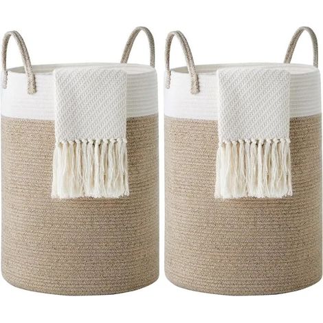 Corbeille à linge en coton, 38x50cm, marron, lot de 2. Panier de rangement pour linge sale, cor - Marron 38cm(D) x50cm(H) (Lot de 2) (1/5)