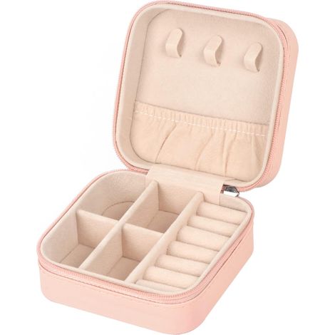 Boîte à bijoux de voyage, petit coffret à bijoux, organisateur de bijoux, boîte de rangement, mini coffret à bijoux portable en cuir PU pour les voyages, pour filles et femmes : boucles d’oreilles, co (1/5)