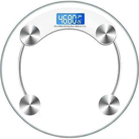 Balance électronique - AVIZAR - Verre trempé rond - 180 kg - Écran LCD transparent - Capteurs acier
