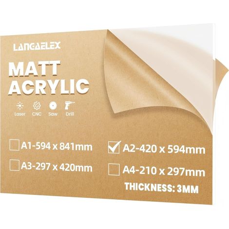 A2 3 mm Cast Acrylic Sign for Wedding Signs  420 x 594 mm Frosted Transparent Plastic Sheet Custom Cut for Laser Engraving, Privacy and Sign (1/5)