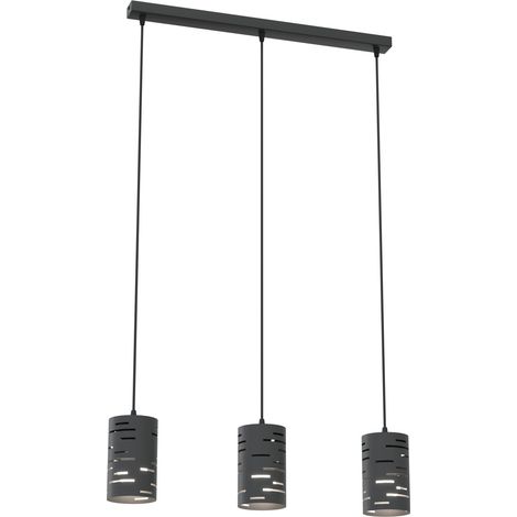 Sospensione 3 Luci Tank Con Base Rettangolare In Acciaio Nero E Cilindri (1/2)